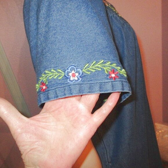 Vermont Country Store Denim Midi Dress Size S Embroidered Pockets Modest Western - Picture 7 of 10